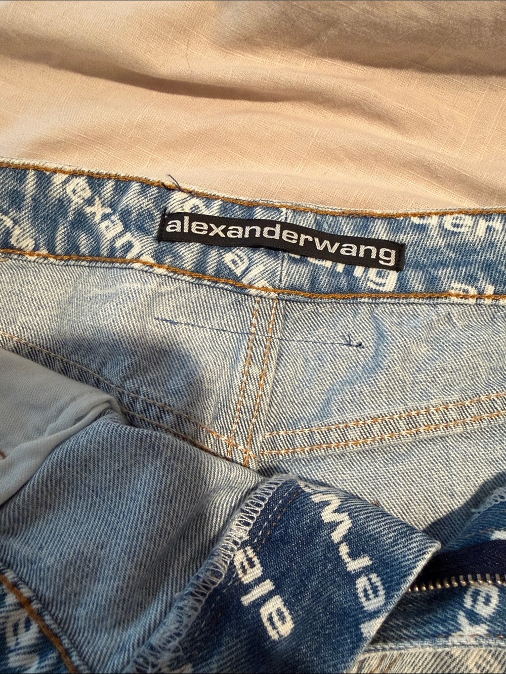 Alexander Wang White Logo Light Blue Denim Cutoff Shorts - Picture 4 of 4